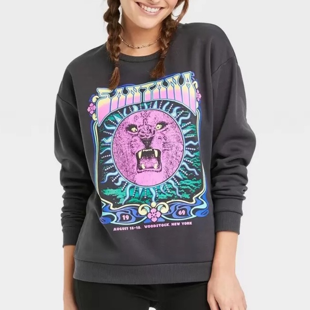 Santana Woodstock NY Women's Graphic Phantom Lion Logo Sweatshirt Black